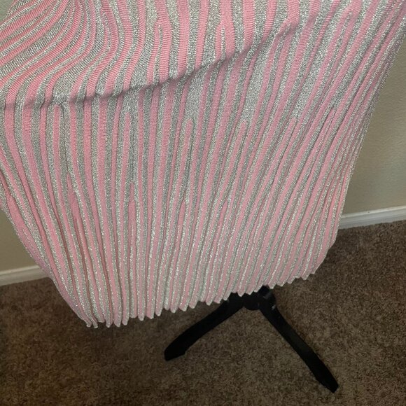 H&M Pink & Silver Metallic Pleated Midi Dress Shimmer Knit Cami Size Medium - Picture 9 of 14